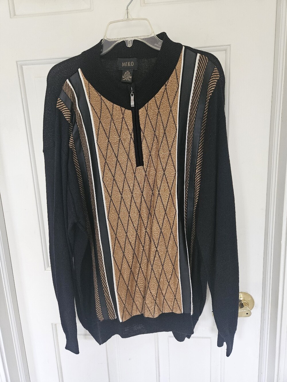 Men's Black and Tan Zip-Neck Sweater
